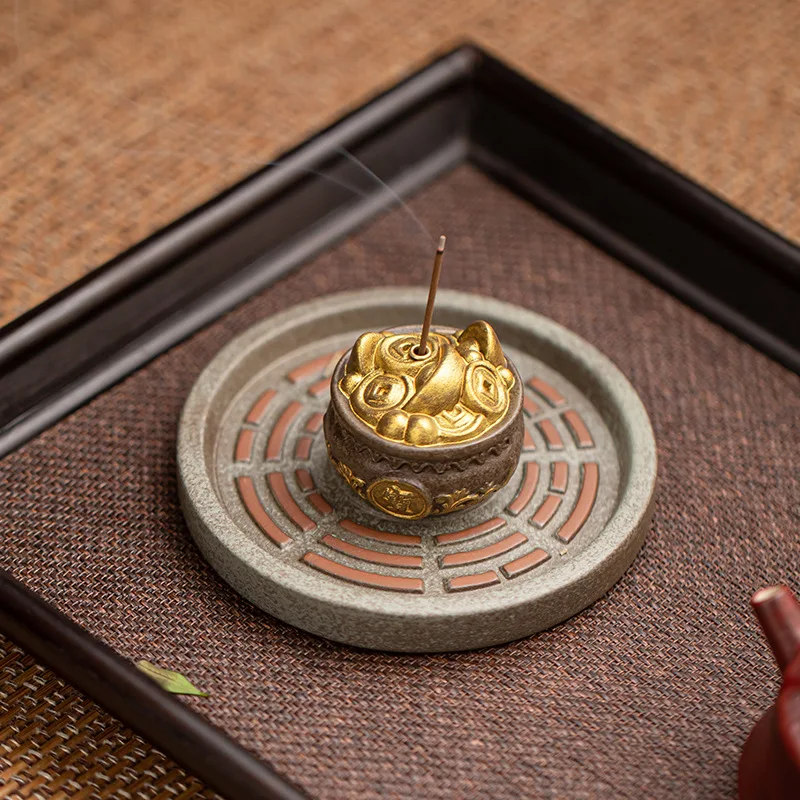 Creative Treasure Bowl Fragrance Insertion Holder Gold Toad Plate Incense Burner Eight Trigrams Aroma Stand Table Decoration