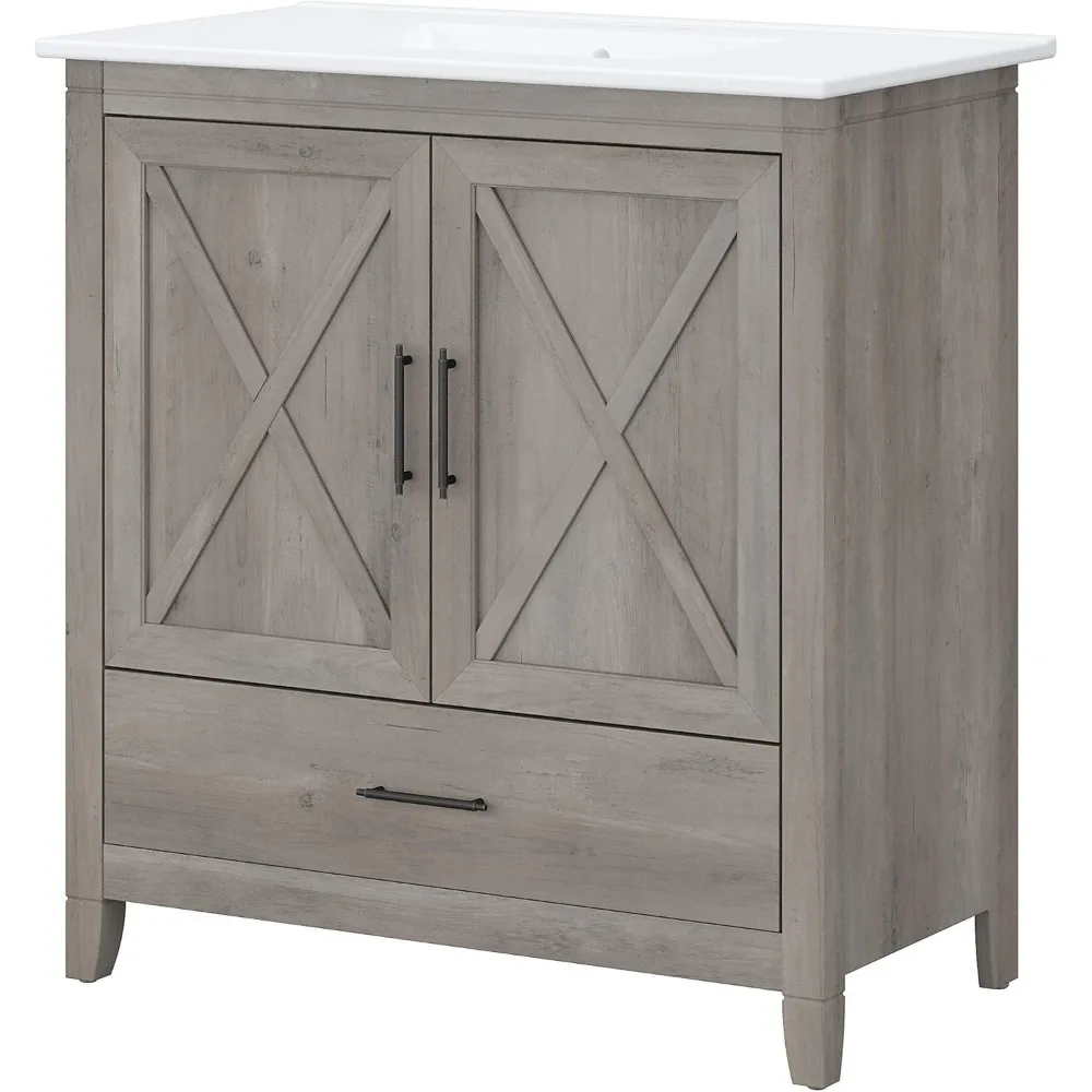 Bathroom Vanity with Sink in Driftwood Gray Bath Room Ceramic and Wood Storage Solution for Powder Room  bathroom sink cabinet 2
