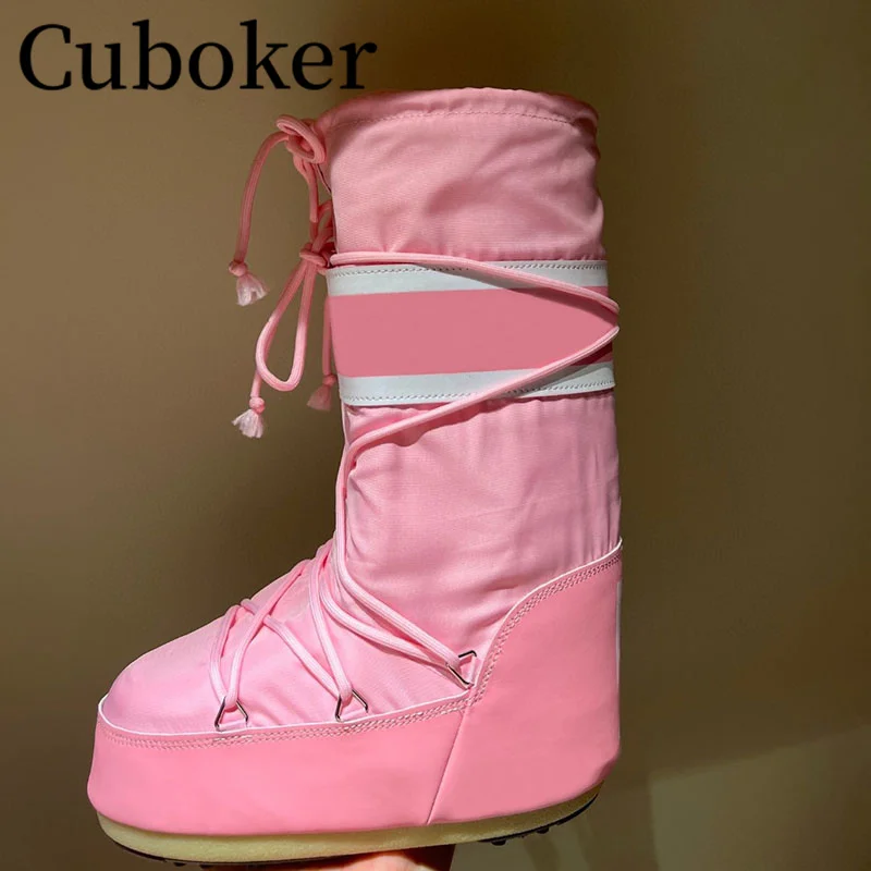 

2023 Winter Warm Snow Boost Women Designer Lace up Waterproof cloth Thick Bottom Runway Winter Boots Comfortable Women Boots