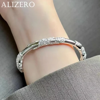 ALIZERO 925 Sterling Silver Full-blown Flowers Bangle Bracelet For Women's Delicate Open Adjustable Bracelets Fashion Jewelry 1