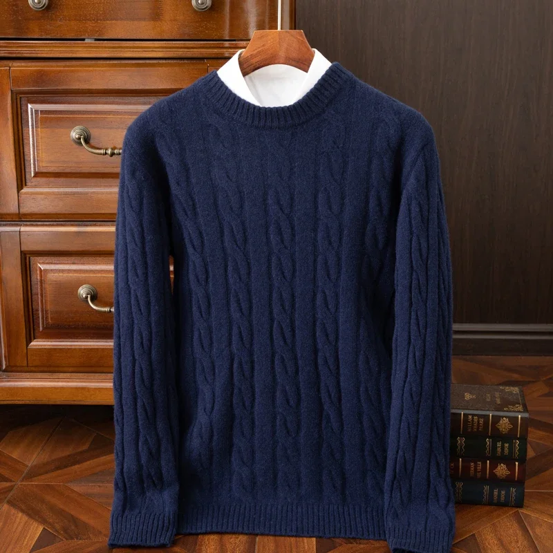 Men's custom cashmere sweater, 100% pure cashmere round neck, thick and loose oversized knitted bottom wool sweater 5