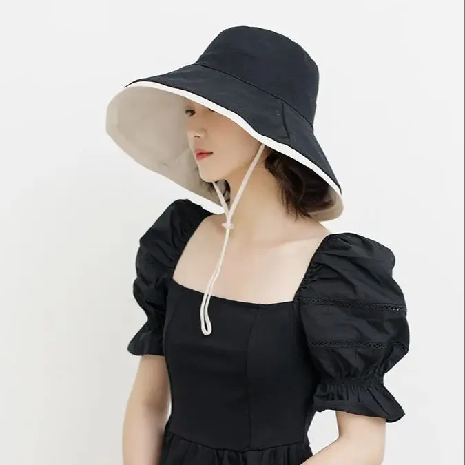 Cotton Double-sided Wear Fisherman's Hat Women's Summer Fashion Hundred Shading Cloth Hat Show Face Smaller  Sunburn Protection 2
