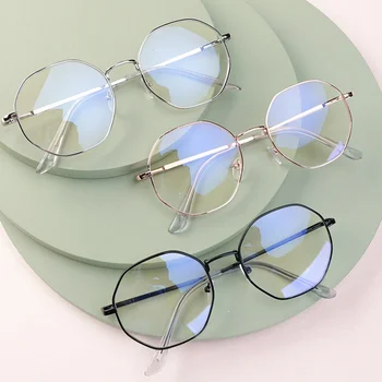 Lunettes rétro unisexes polygonales anti-lumière bleue,