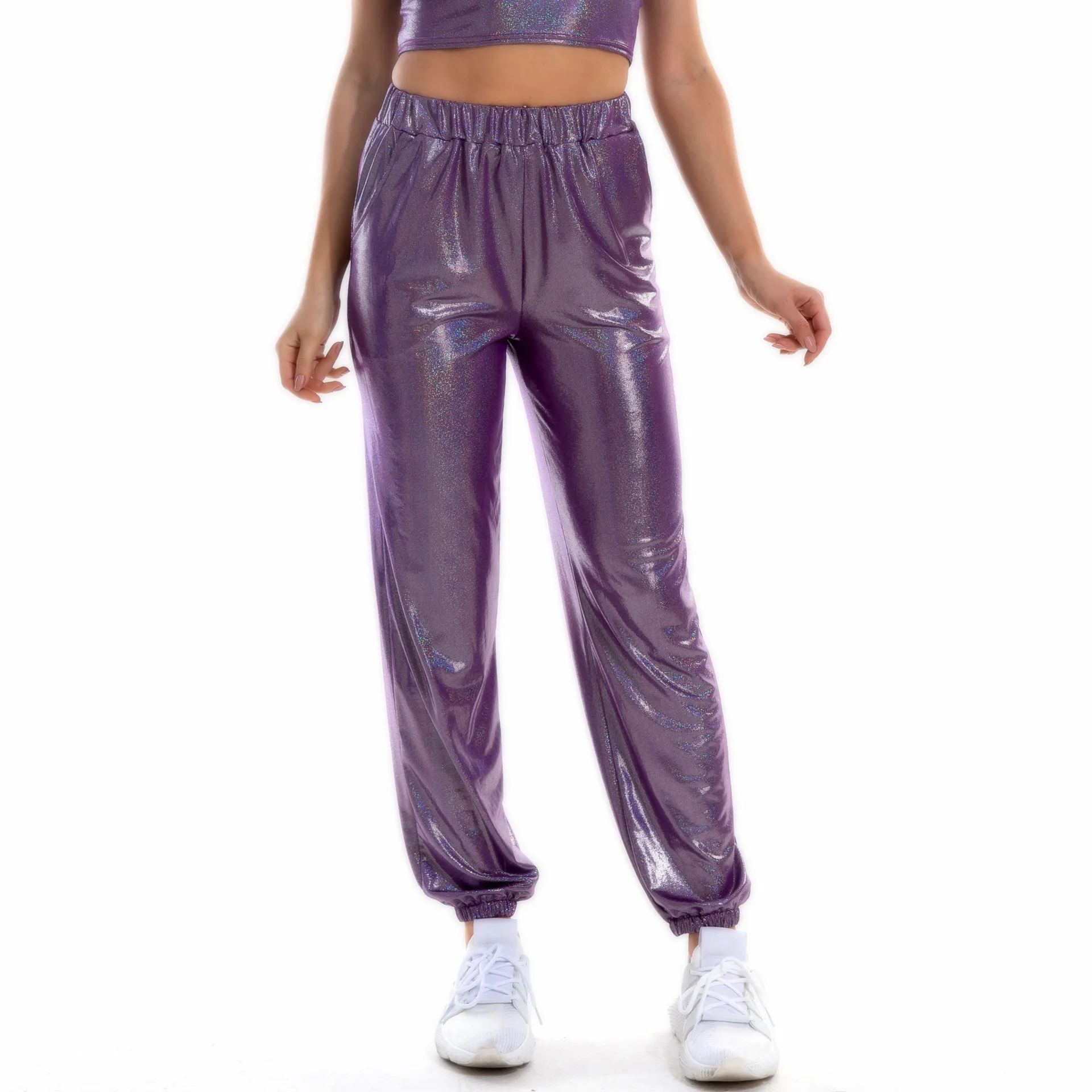 2026 New Arrival: Women's Elastic Waist Shiny Orange Pants, Asian Sizes Elastic Waist Yoga Trousers. White, Pink, Yellow 2