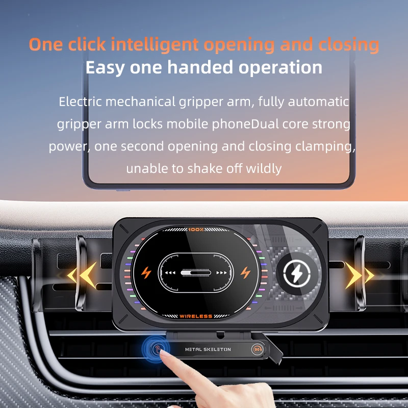Foldable Vent Wireless Charging Phone Holder with Electric Rotation