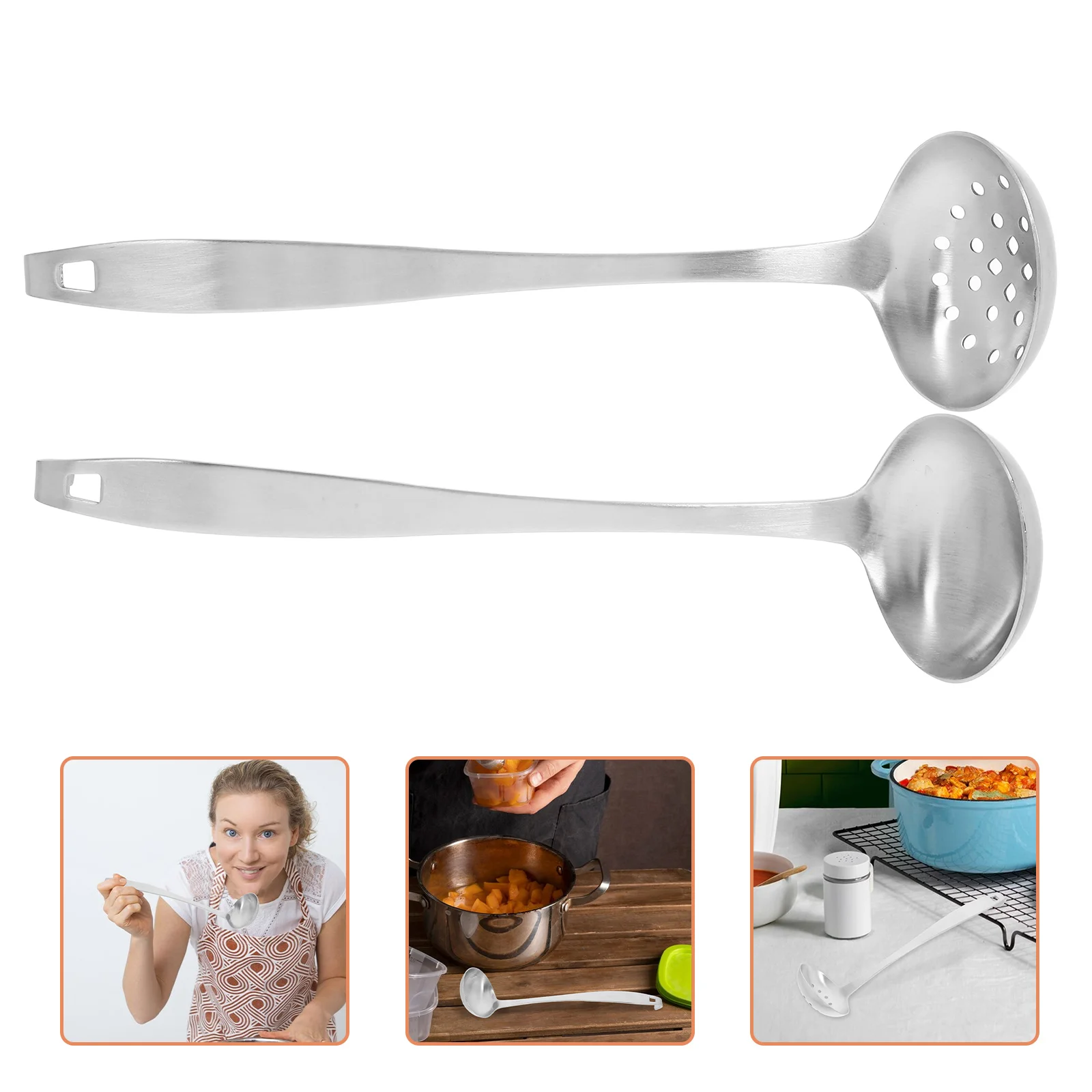 Hot Pot Spoon with Hook Soup Ladle Strainer Stainless Steel Colander Spoons for Cooking Gravy