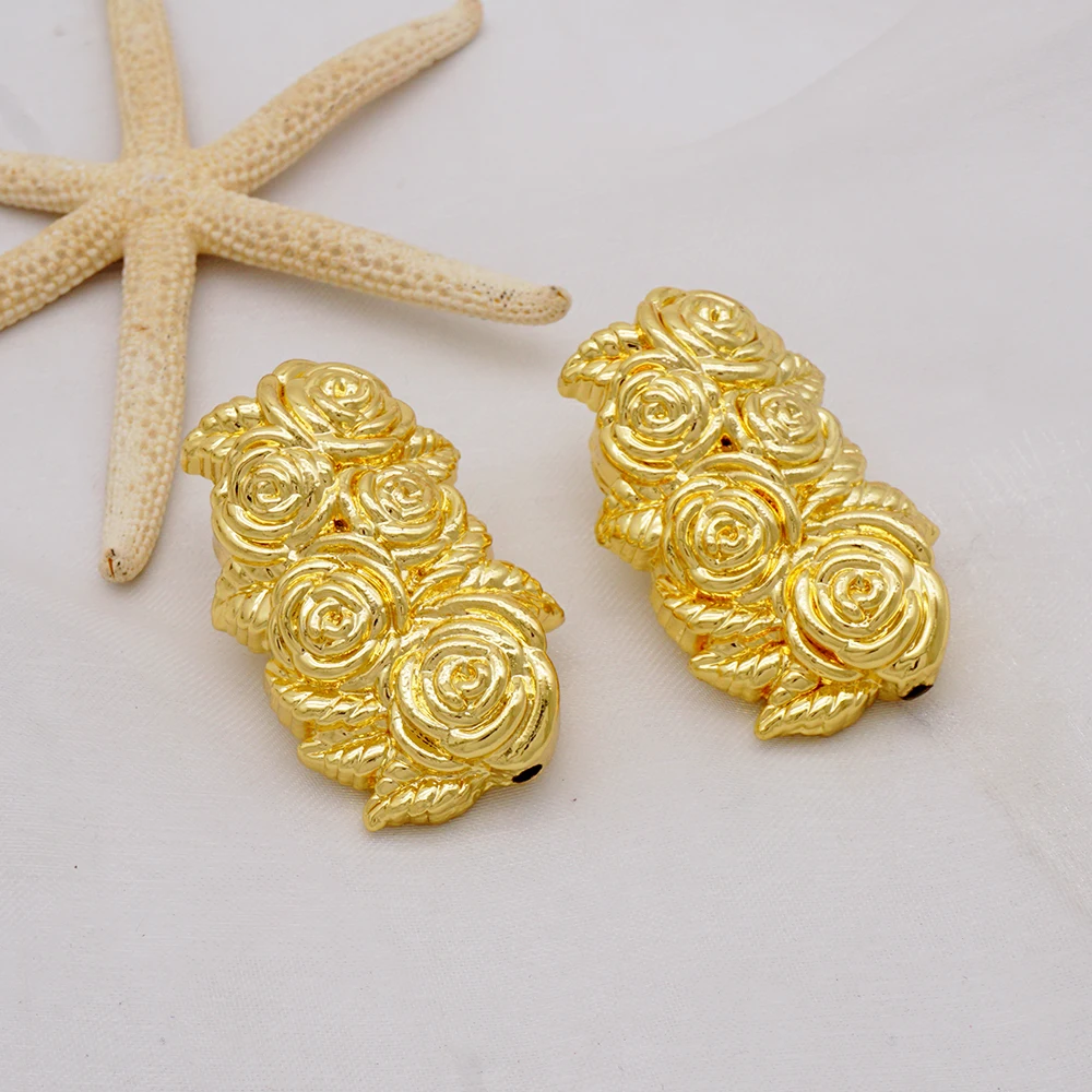 Fine Jewelry Gold Color Flower Earrings Big Round Drop Copper Hoop Earrings Circle Copper Earrings For Women Wedding Accessories