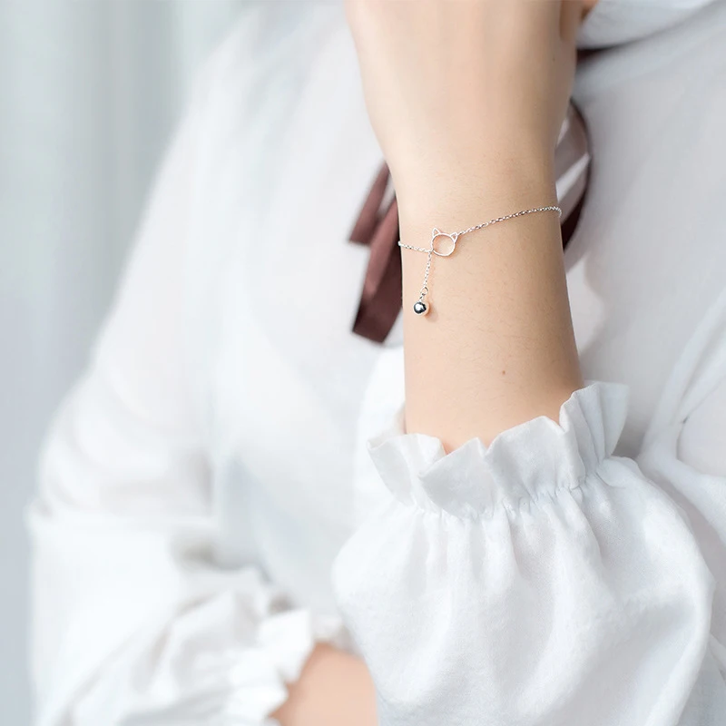 Modian Trendy New Sale Chain Link Cat Lucky Bell Bracelet Tiny Cute 925 Sterling Silver Bracelets For Women S925 Jewelry