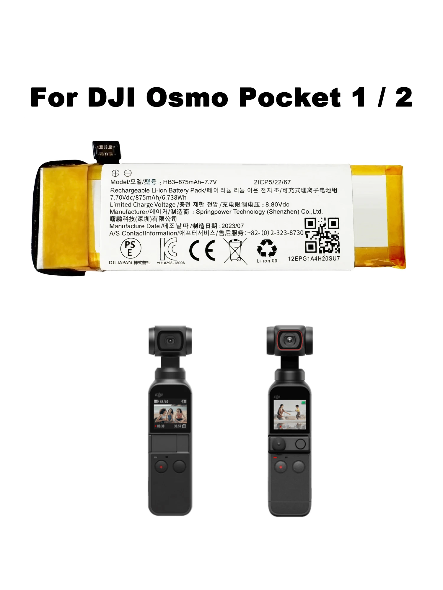 Replacement Battery 7.7V 875MAH For DJI Osmo Pocket 1 Pocket II 2 3 2ICP5/22/67 BHX212-1300-7.7 Camera Accessories action camera battery,rechargeable battery,camera battery
