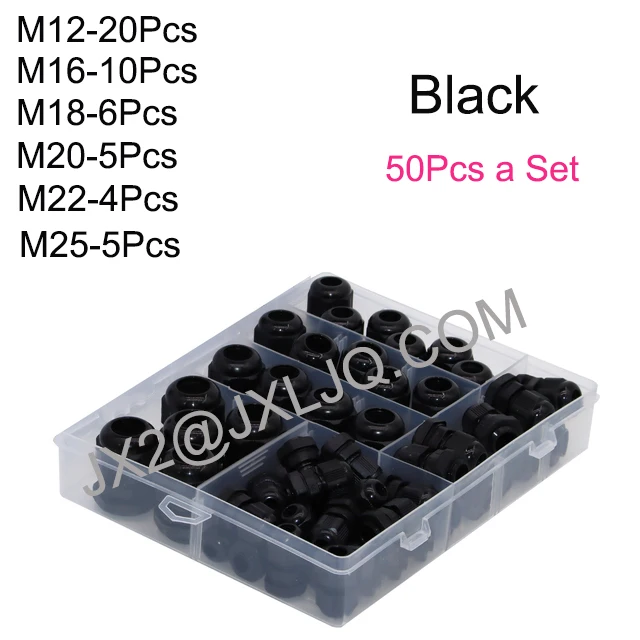 Plastic Waterproof Cable Gland PG7-PG19 Nylon Cable Fixing Joint PG13.5 Gasket Range 3-15mm 50 PCS