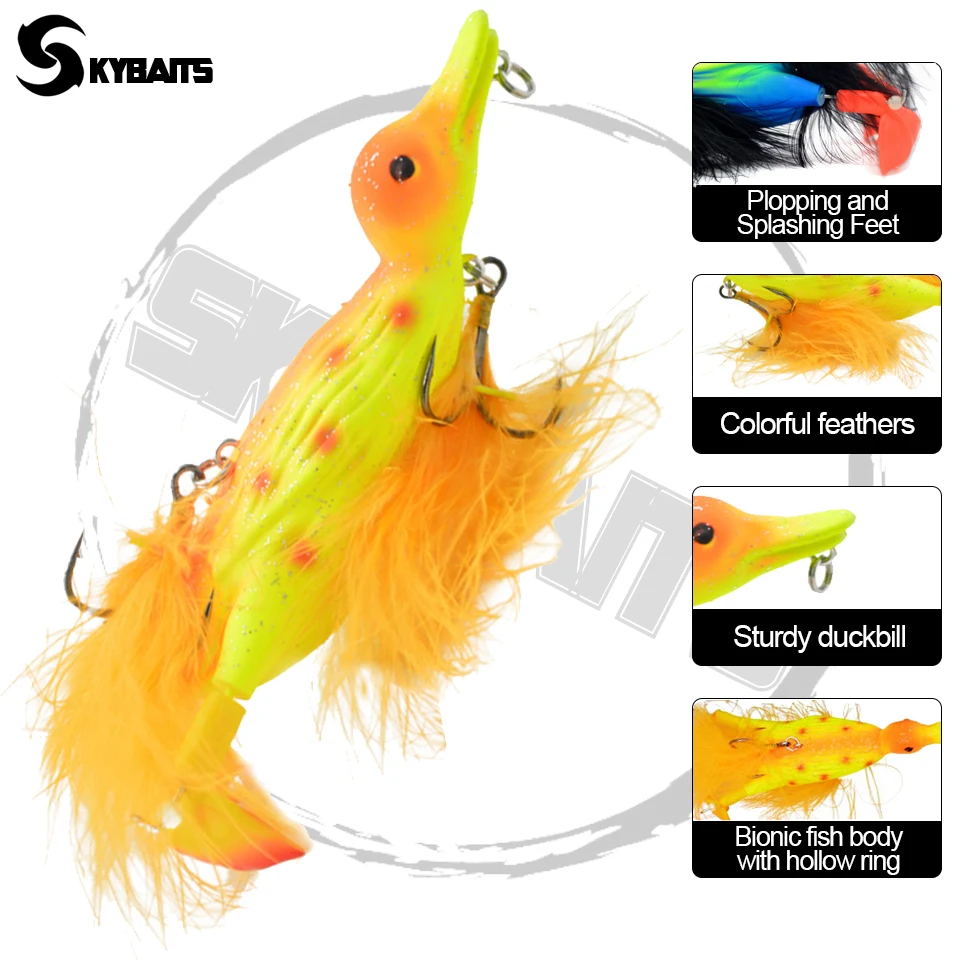 SKYBAITS 1Pcs 120mm/28g Duck Fishing Lure 3D STUPID DUCK Topwater Frog Lure  Artificial Bait Propeller Flipper Feet Fishing Tools