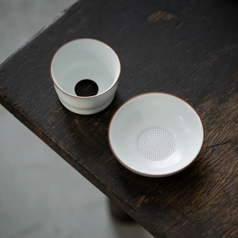 Matte Finish Fat White Integrated Tea Filter Ceramic Tea Strainer Fine Carved Ceramic Hole Filter Screen Ceremony Accessory