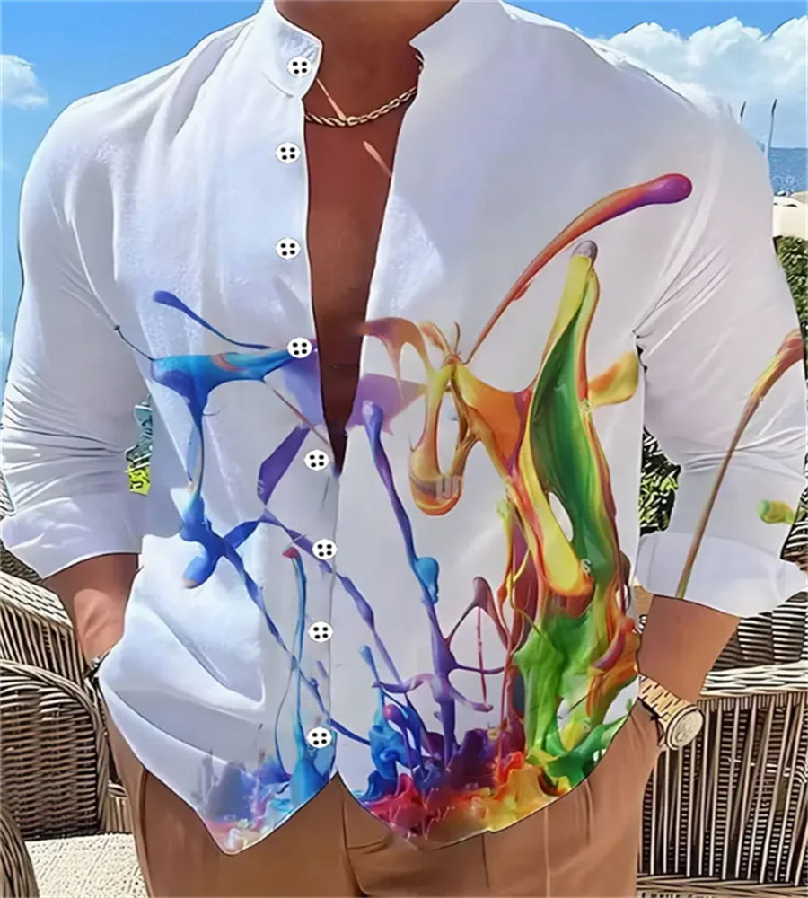 Vintage Mens 100% Cotton Linen Shirts Long-Sleeved Stand Collar Casual Tops 2024 Spring Summer Fashion Men Clothing Retro Shirt