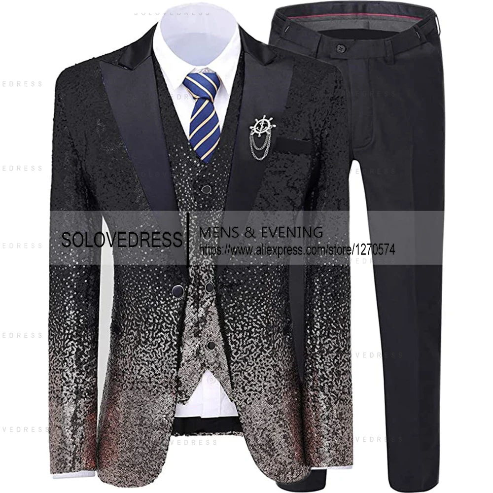 3 Pieces Men's Suit Bling Shiny Color With Gold Mens Suit Slim Fit  Notch Lapel Tuxedo Wedding Formal Suits (Blazer+vest+Pants)