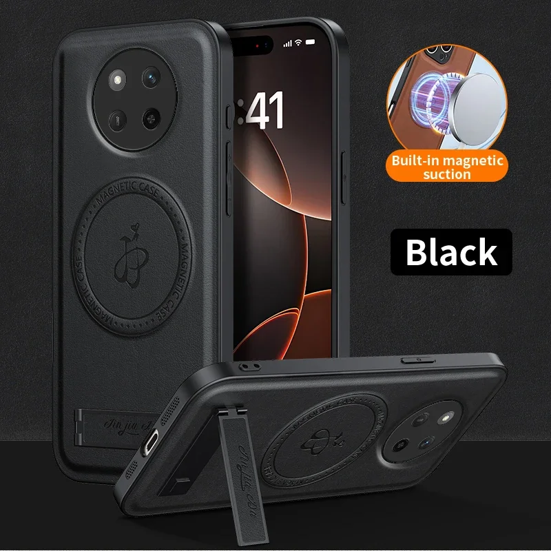 Leather Stand Case with Magnetic Closure and Wireless Charging Compatibility, Shockproof Design - Protective Camera Shell
