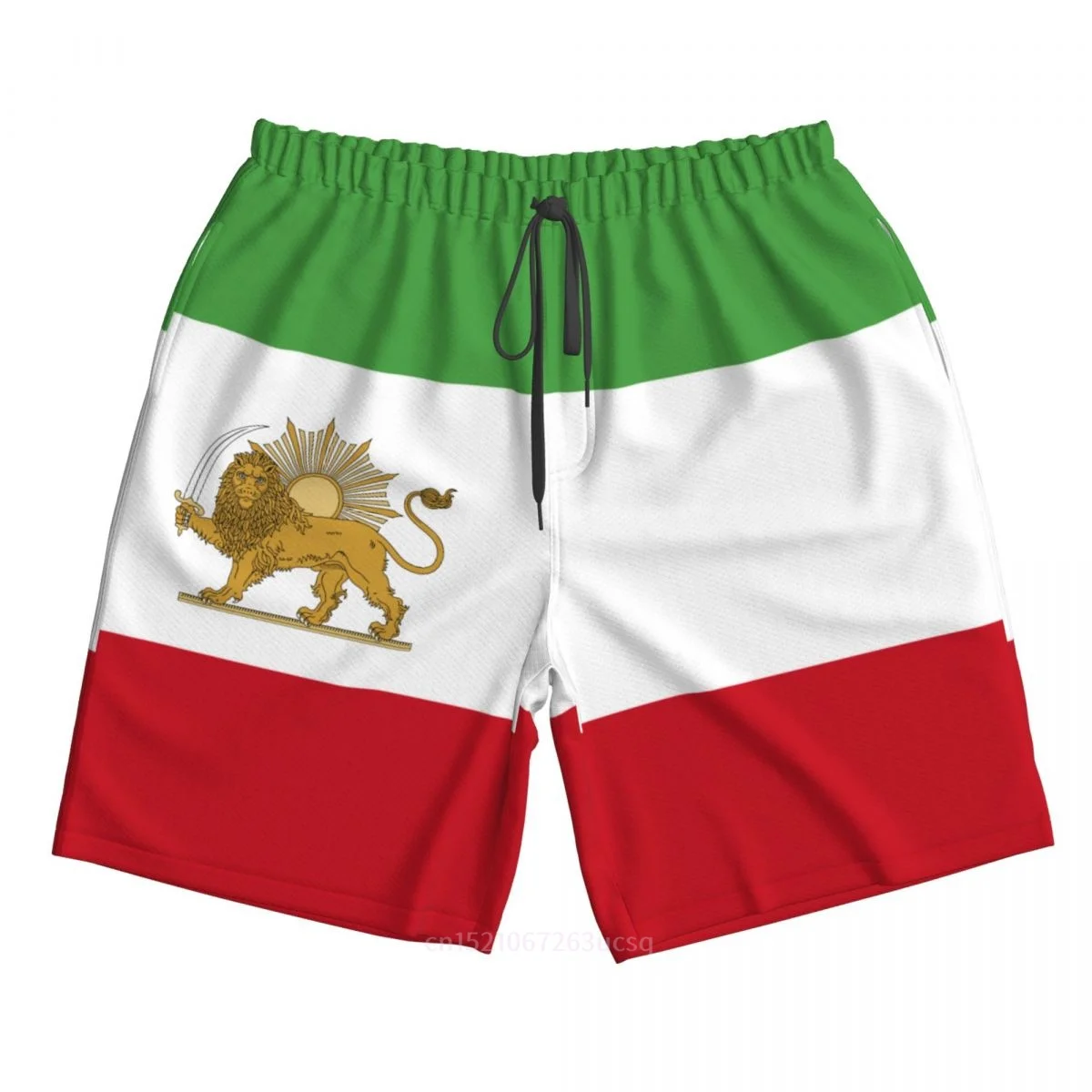 

2023 Summer Polyester IRAN Lion With Sun Country Flag 3D Printed Men's Board Shorts Beach Pocket Running Summer Pants