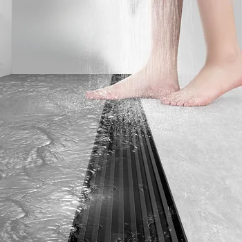 สีดํา 304 สแตนเลสสตีลยาวแถบท่อระบายน้ําห้องน้ําท่อระบายน้ําทองแดง Core Anti-กลิ่นระบายน้ํา 20-100 ซม. 2