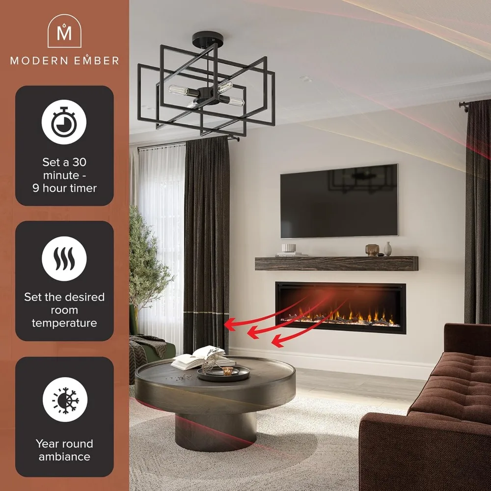 Aerus 72 Inch Smart Linear Electric Fireplace - Recessed in-Wall and Wall-Mount, Multiple Flame Colors, Compatible 3