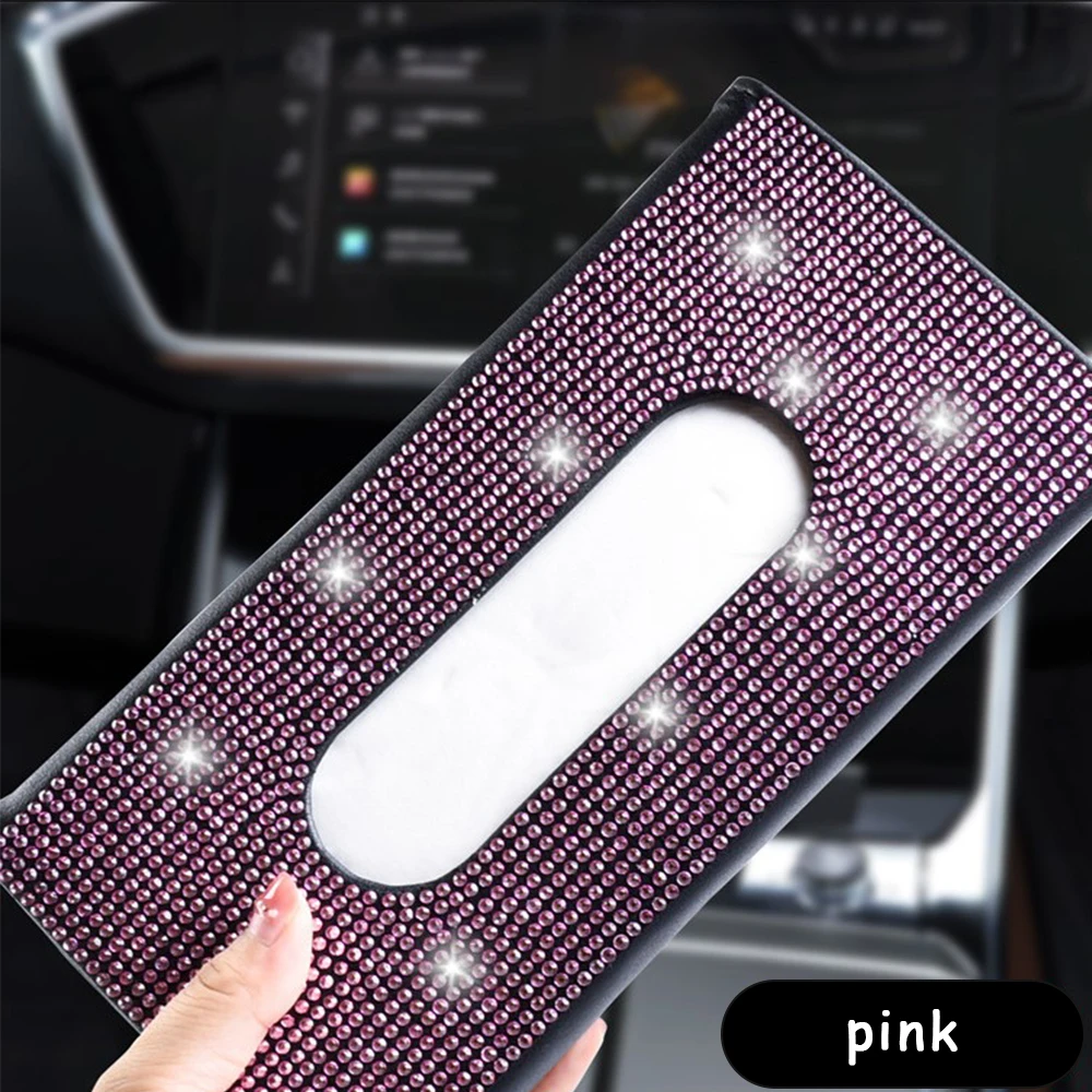 Car visor tissue box leather seat seat back rhinestone tissue clip creative fashion female rhinestone car paper box