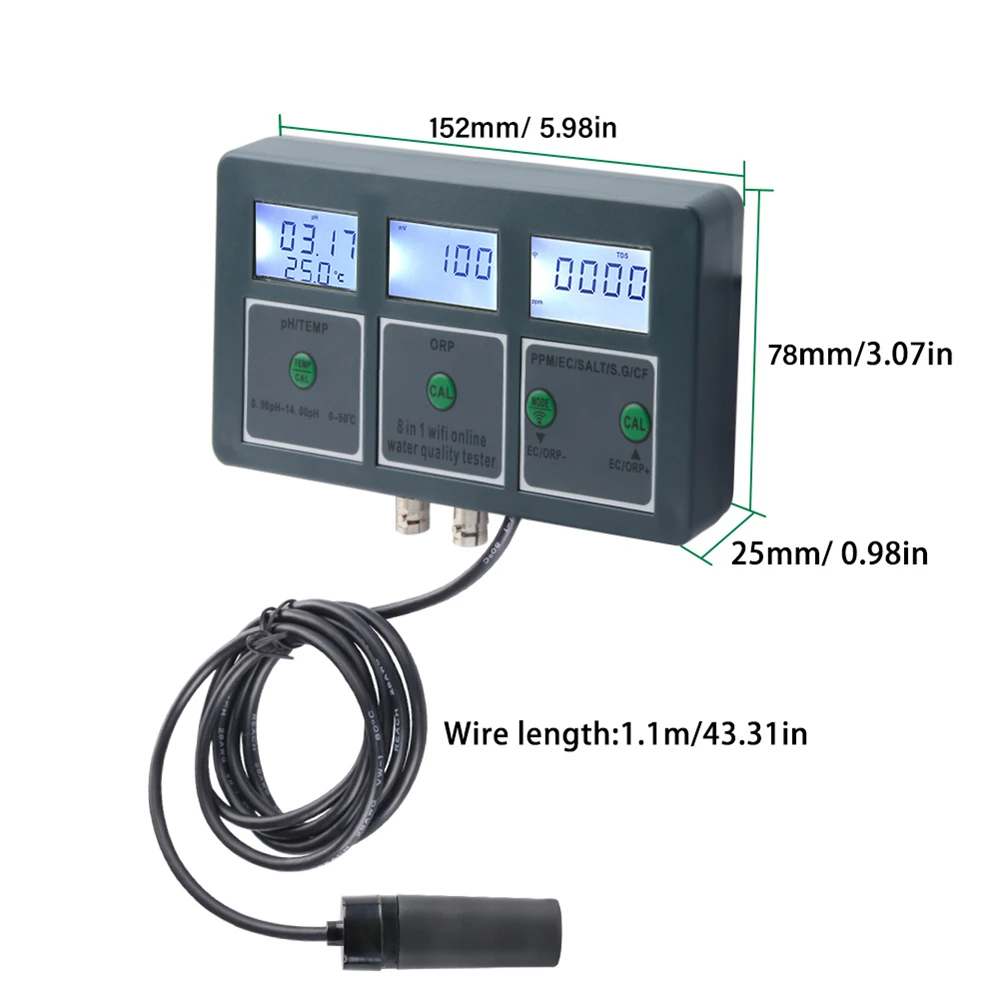 YIERYI WiFi pH Meter Temp TDS(ppm) EC ORP Water Tester Tuya APP