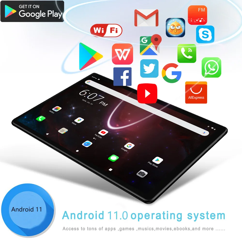 10. Tablet pc android de 1 polegada, com google play, câmera dupla, octa core, dual sim, telefonema, bluetooth, wi-fi, 4gb ram, 64gb rom, novo