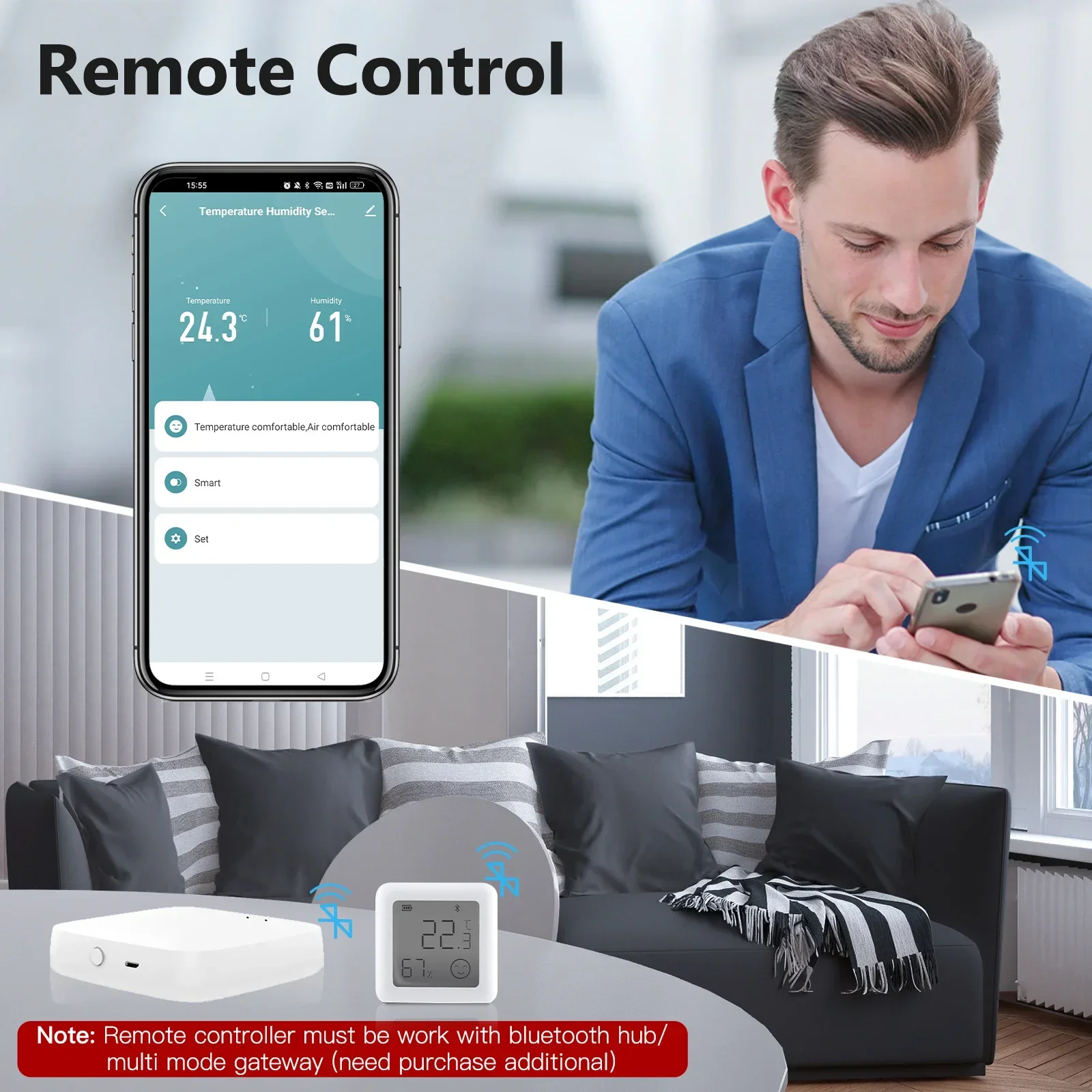 Temperature Humidity Sensor Temperature Humidity Meter MOES Tuya Bluetooth Smart Temperature Humidity Sensor LCD Indoor Hygrometer Thermomter APP Remote Control Voice Control Google