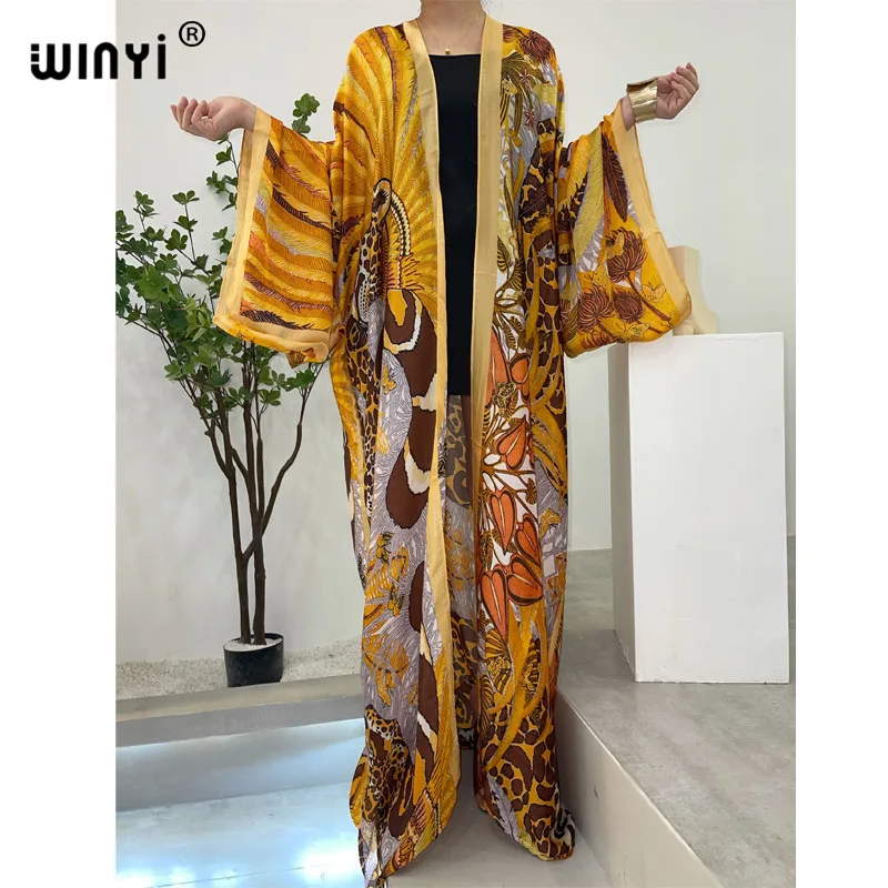 

2022 год, модное Африканское бикини WINYI, Милая женская новая модель, кардиган, сексуальное кимоно в стиле бохо с леопардовым принтом, праздничное Африканское кимоно с длинным рукавом