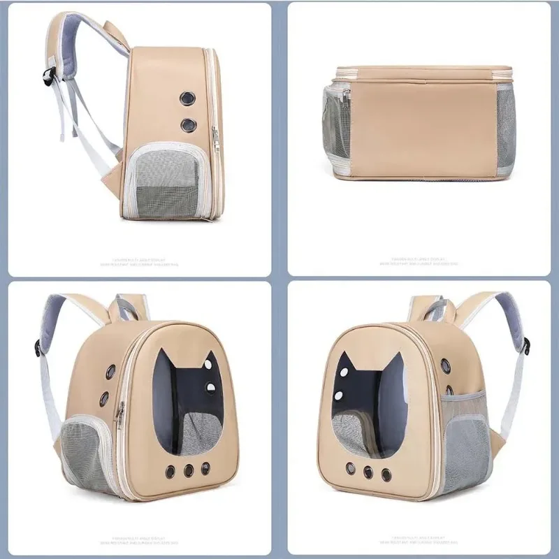 Pet Supplies Cat Carrier Bag PU Portable Travel Outdoor Backpack for Cat Small Dogs Transparent Breathable Carrying Shoulder Bag