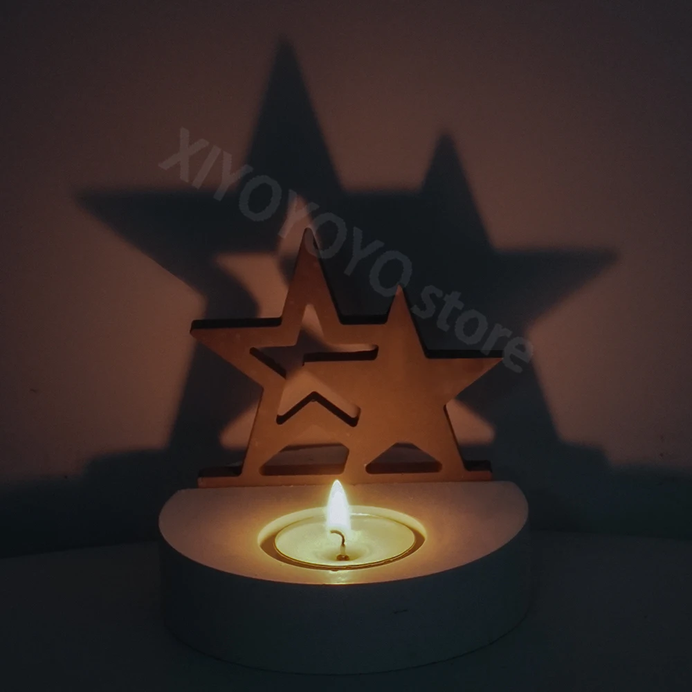 Silicone Mold Double Star Candlestick Silicone Mold DIY Hollow Stars Candle Holder Plaster Cement Mould Epoxy Resin Craft Molds Home Art Decor