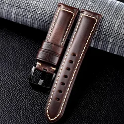 Elegant Genuine Leather Calfskin Watch Strap - Premium Quality 20mm & 22mm for 24mm (Dark Brown-Black)