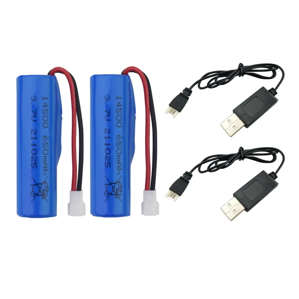 2PCS 3.7V 650mAh Lithium Battery With USB Charging Cable For SYMA Q9 H126 H131 H118 RH701 RC Boat,Ship Model Battery Accessories