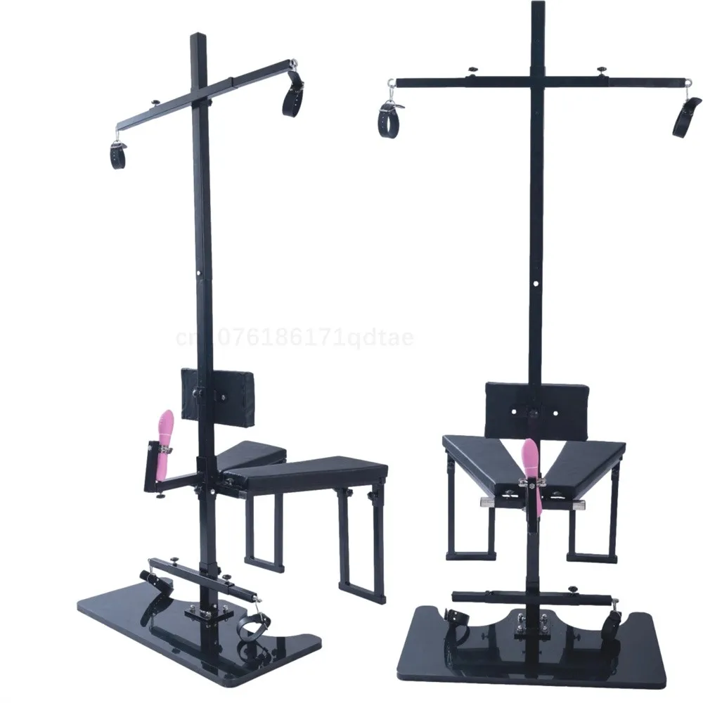 CBT-TAU CHAIR with handcuffs and collar for bondage. bdsm bed for adults, dungeon cbt chair With leather belts submissive