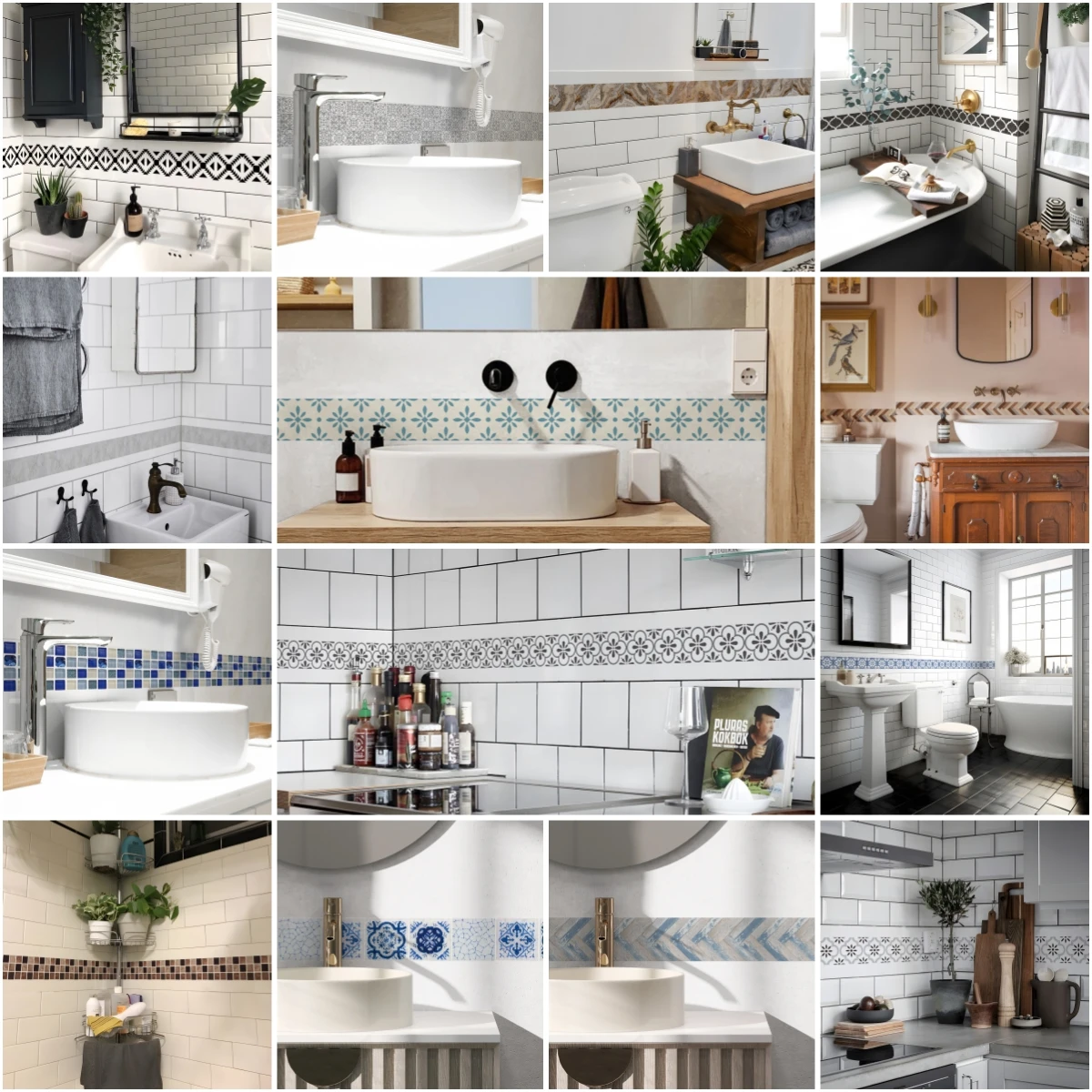 Wall Stickers Baseboard Sticker Moroccan Mosaic Tile Style Wall Border Sticker DIY Kitchen Bathroom Decoration Waistline 10x200cm
