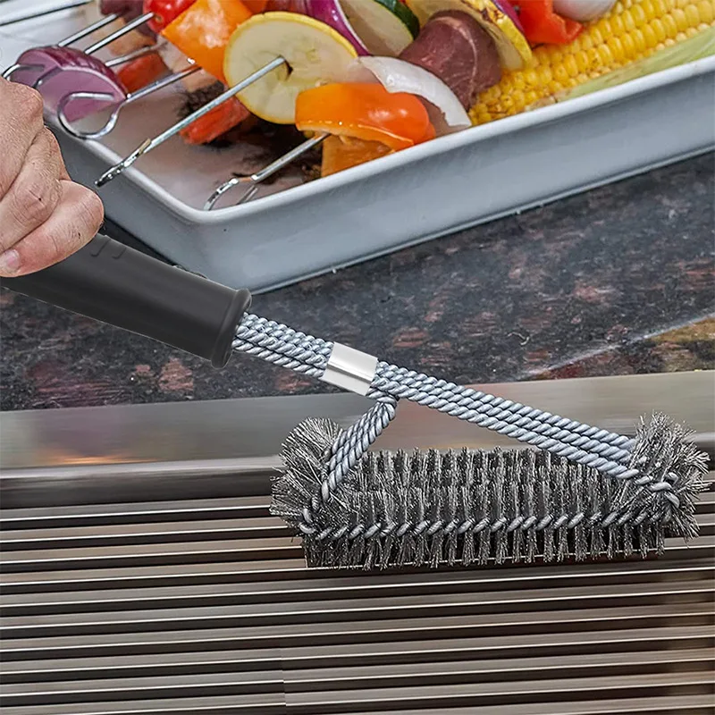 Kitchen Accessories BBQ Grill Brush and Scraper Barbecue Kit Cleaning Brush Stainless Steel Tools Wire Bristles Triangle Barbecue Cleaning Tools Grill Brush Cleaning Brushes