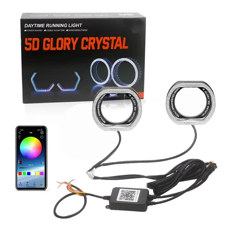 2.5/3인치 심포니 LED 엔젤 아이 헤드라이트 RGB LED 헤일로 링 라이트 5D 앱 제어 DRL 주간 주행등 방향지시등 포함