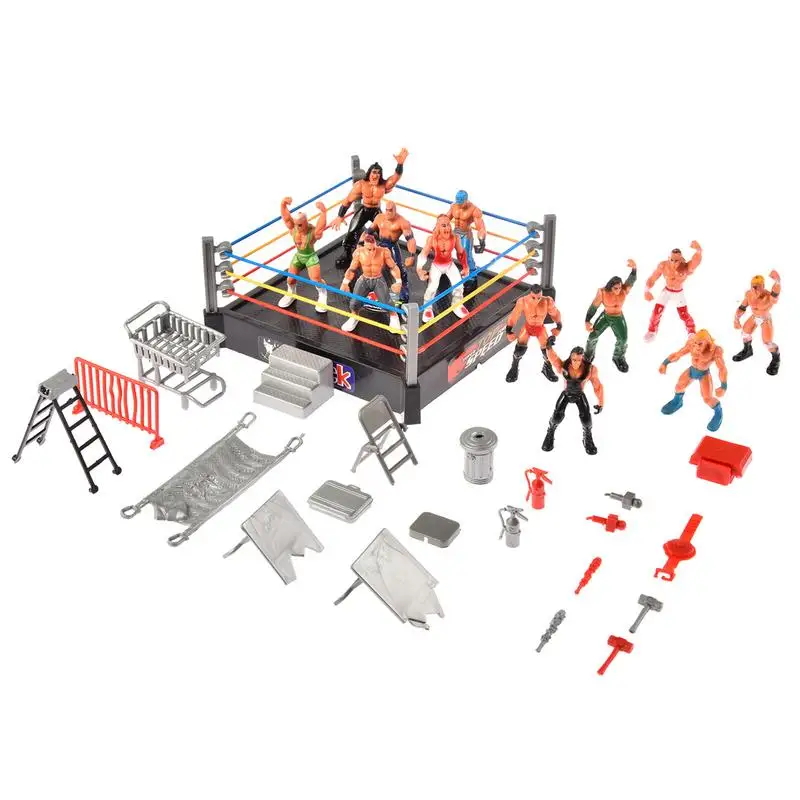 Wrestlers Playset Toys With Ring And Realistic Accessories 12 People Mini Wrestling Figure Toys For Boys Girls Gifts - 4