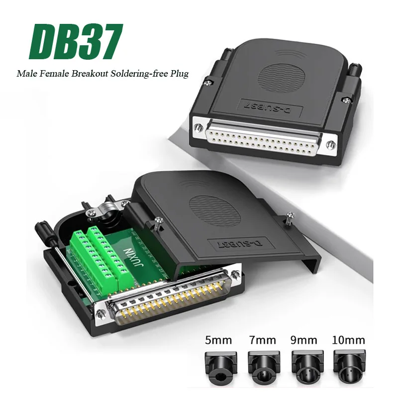 ขั้วต่อ DB37ไม่มีตะกั่วบัดกรีเกรดอุตสาหกรรม D-SUB 37Pin ปลั๊กข้อต่อตัวผู้ตัวเมียตัวเมียตัวแปลงที่รวมสายสายขาด DB37 1