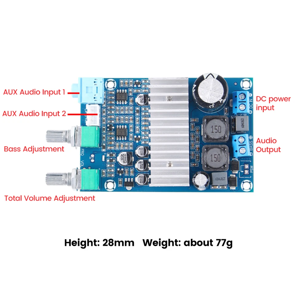Scheda Amplificatore Audio TPA3116 Mono 100W - Digitale BTL, DC 12V-24V (Cina)
