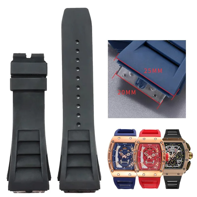 シリコンラバーバックル付き時計ストラップ,Richard Mille rm011用時計バンド,凸型インターフェイス,交換用,オリジナル,25mm
