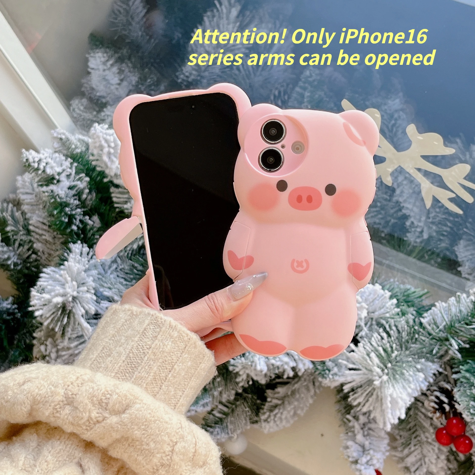 Pink cute three-dimensional bear mobile phone case for iPhone16 14 13pro Soft thumbnail 3