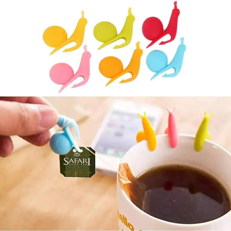 6pcs Cute Snail Shape Silicone Wine Cup Tag Drink Marks Tea Bag Holder Candy Colors Cup Hangers for Gift Family Party Office