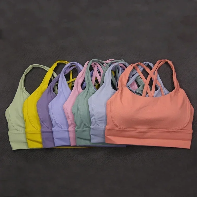 

Women Sports Bra Crop Tops New Super Soft Fabric nude feel Brassiere Padded Shockproof Running Sport Gym Top Bralette