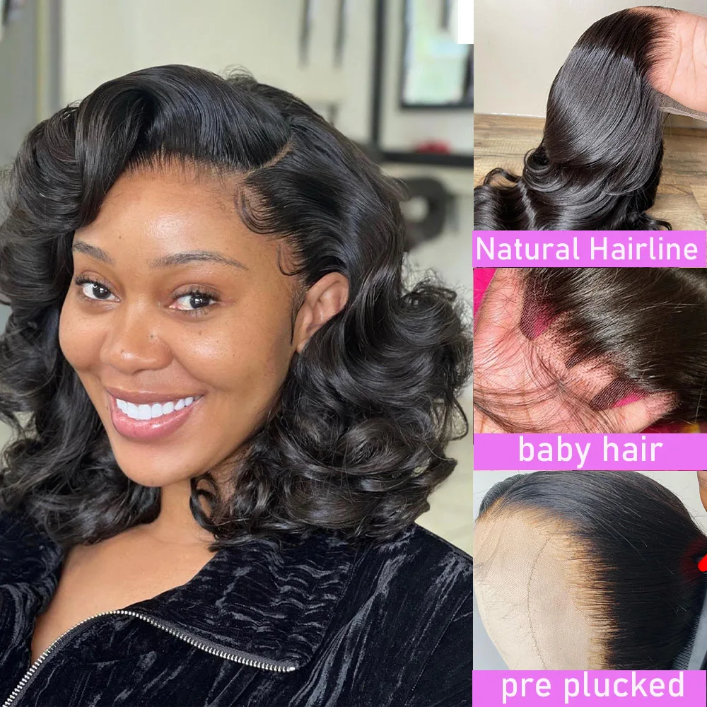 250% Density Short Loose Deep Wave Bob Wear and Go Glueless Wig Brazilian Transparent Lace Frontal Human Hair Wig Preplucked