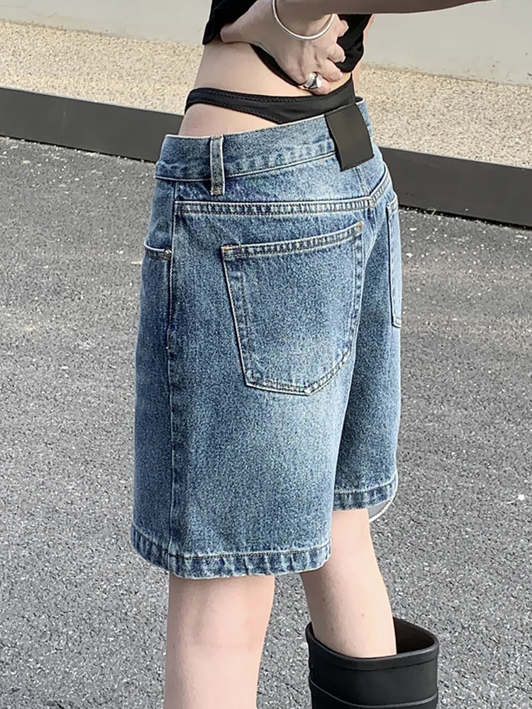 Chic Hollow Out Waist Denim Shorts Low Waist Wide Leg Jeans Shorts Hot Girls Pants Streetwear Loose Casual Summer 2023 New Short