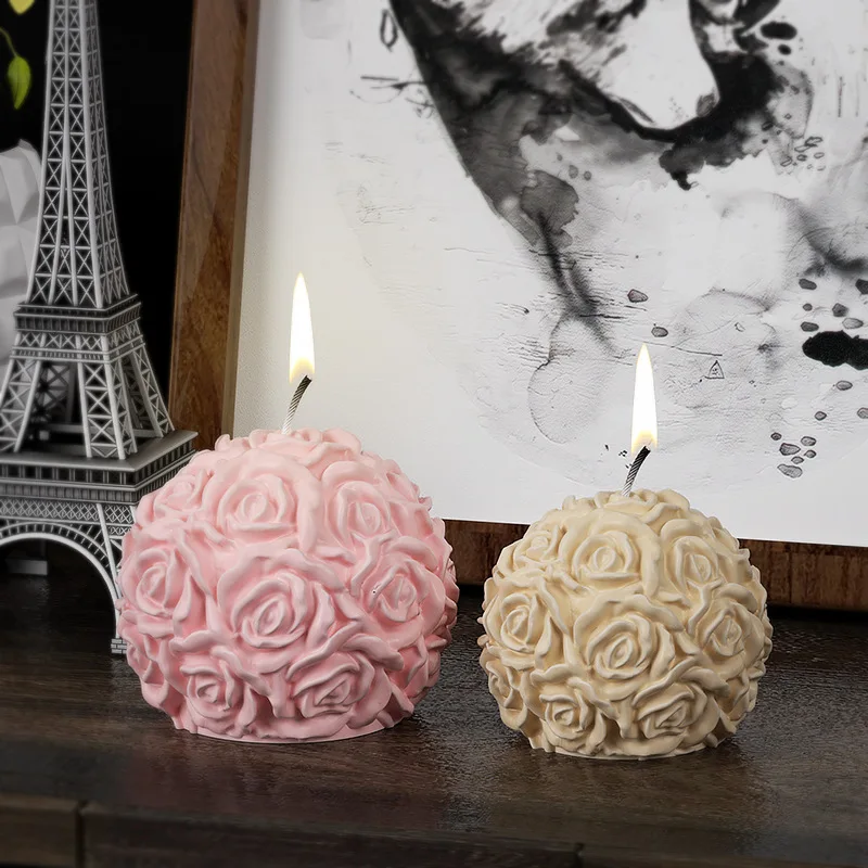 4-9CM Rose Flower Ball Candle Silicone Mold Gypsum Aromatherapy Resin Soap Ice Mould Tools Valentine's Day Gift Home Decor silicone mold,silicone candle mold,aromatherapy candle mold,silicone candle molds,candle mold