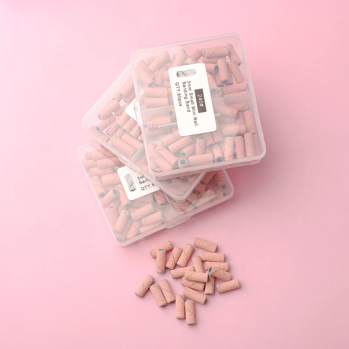 80pcs/box Pink 3.1mm Mini Sanding Bands Kits Nail Drill Bits Mandrel Sets Electric Manicure Accessories Tool Dead Skin Remover 4