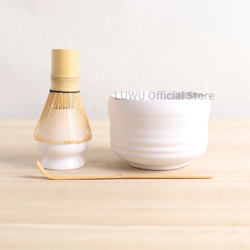 Luwu 4 Pz/Set Kit Matcha In Ceramica Ciotola Matcha Con Frusta In Bambù E Supporti Chasen 350Ml