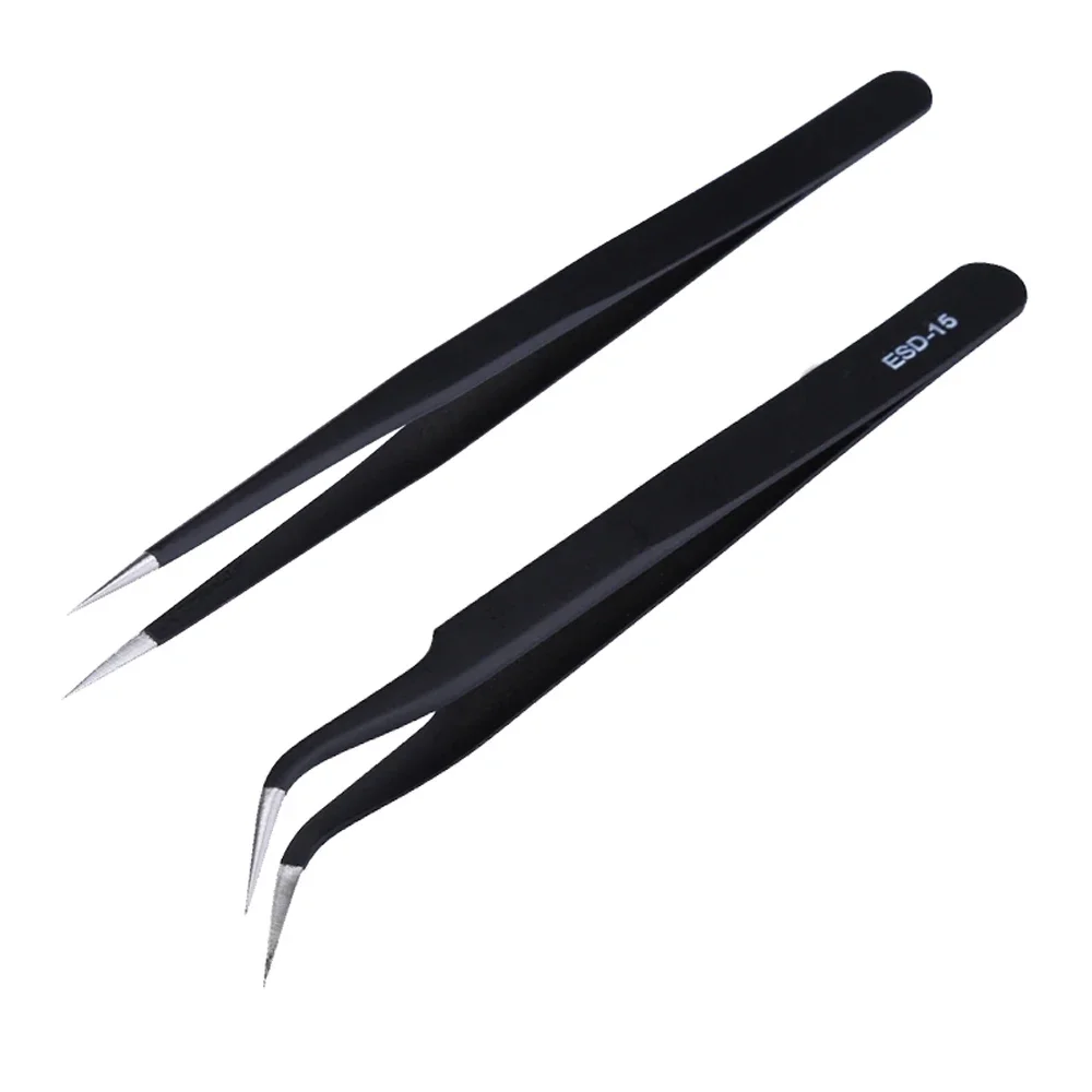 Electronics industrial tweezers anti-static curved straight tip precision stainless forceps phone repair hand tools sets