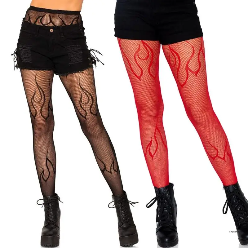 

Gothic Tights for Women Hollowed out Mesh Stockings Sexy Flame Stockings
