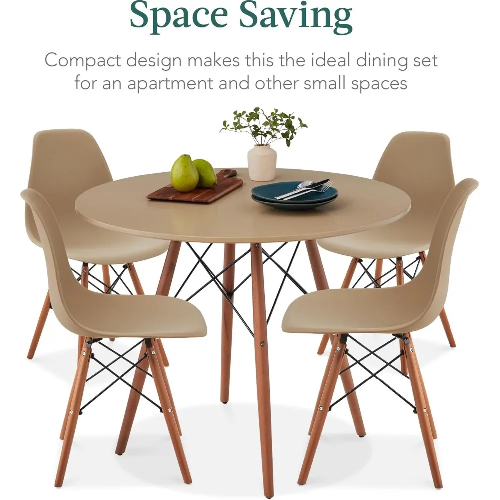 5-Piece Dining Set, Compact Mid-Century Modern Table & Chair Set for Home, Apartment w/ 4 Chairs 6